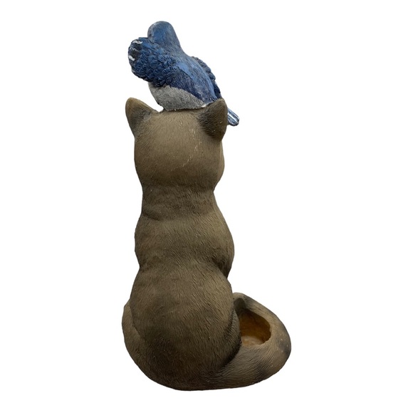Adorable Cat Resin Candle Holder with Blue Bird - Versatile Decor Accent - Picture 4 of 7